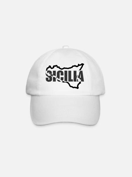 Sizilien Souvenir T-shirts, Karte Design - Baseballkappe - Weiß/Weiß