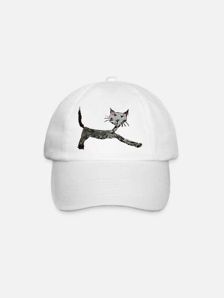 Lustige Katze, Kinderzeichnung, Comic - Baseballkappe - Weiß/Weiß