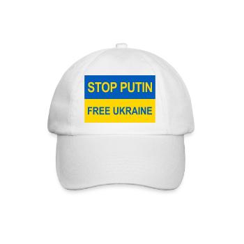 Stop Putin Stop War - Ukraine Flagge - Baseballkappe - Weiß/Weiß - Vorne
