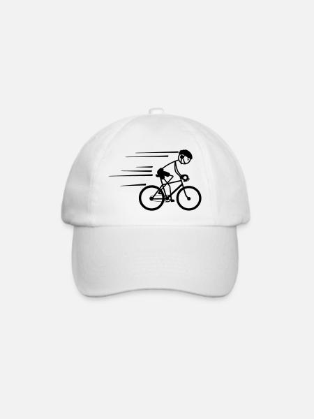 Radfahrer Stickman fährt hart mit Helm auf - Baseballkappe - Weiß/Weiß