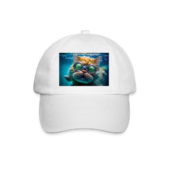 Hector die Schwimmkatze mit Taucherbrille - Baseballkappe - Weiß/Weiß - Vorne