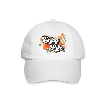 Enjoy Life Floral Retro Hippie Typgorafie Design - Baseballkappe - Weiß/Weiß - Vorne