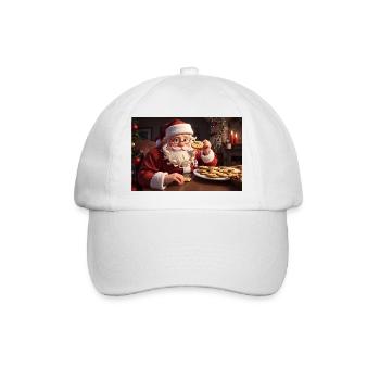 XMAS Santa Claus eating cookies Weihnachten - Baseballkappe - Weiß/Weiß - Vorne