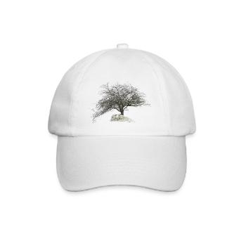 Mystischer Baum auf einem Hügel bei Nacht, 001425 - Baseballkappe - Weiß/Weiß - Vorne
