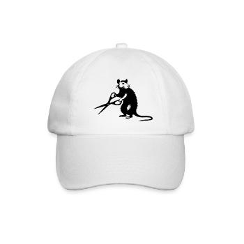 Ratte mit Schere im Streetart Stencil Stil - Baseballkappe - Weiß/Weiß - Vorne
