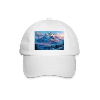 Illustration einer Gebirgslandschaft - Baseballkappe - Weiß/Weiß - Vorne