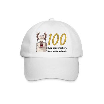 100 Geburtstag – Kurz erschrocken, dann gefeiert - Baseballkappe - Weiß/Weiß - Vorne