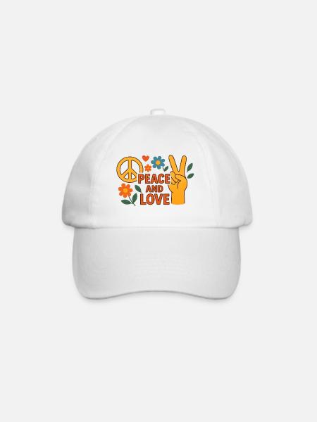 Peace and Love Retro Floral - Baseballkappe - Weiß/Weiß