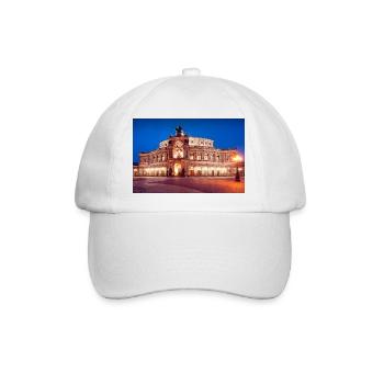 Dresdner Semperoper im Abendlicht - Baseballkappe - Weiß/Weiß - Vorne