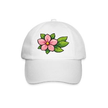 Rosa Blüte mit grünen Blättern - Baseballkappe - Weiß/Weiß - Vorne