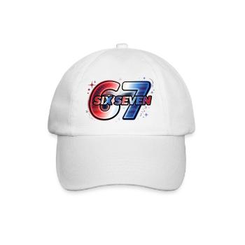 67 Neon – Rotes Blaues Sternen-Design - Baseballkappe - Weiß/Weiß - Vorne