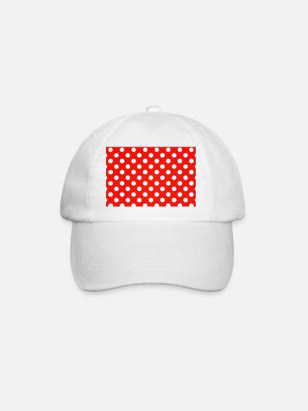 Red Polka Dot Retro-Muster - Baseballkappe - Weiß/Weiß