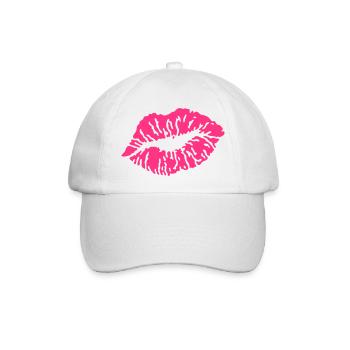 Kussmund / Kuss / Küsschen / Bussi / Liebe / Pink - Baseballkappe - Weiß/Weiß - Vorne