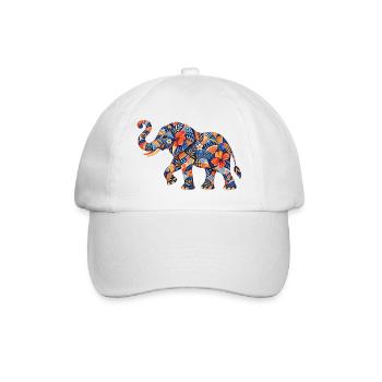 Patchwork-Elefant Blumenmuster - Baseballkappe - Weiß/Weiß - Vorne