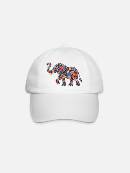 Patchwork-Elefant Blumenmuster - Baseballkappe - Weiß/Weiß