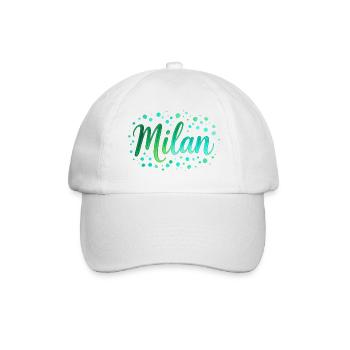 Name Milan Neon-Grün Schrift mit Tupfen - Aquarell - Baseballkappe - Weiß/Weiß - Vorne