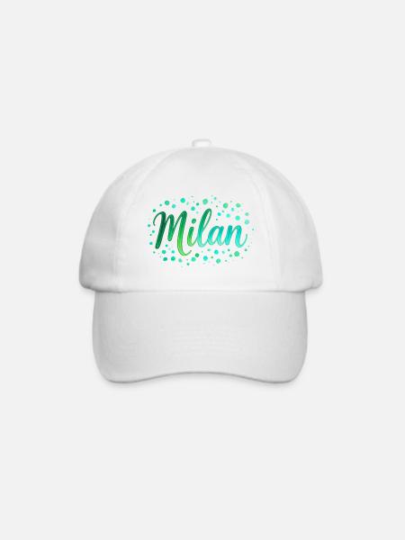Name Milan Neon-Grün Schrift mit Tupfen - Aquarell - Baseballkappe - Weiß/Weiß