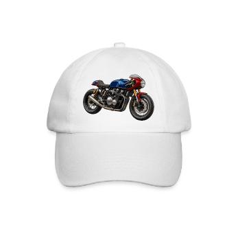 Café Racer Kunstmotorrad BlauRot Gold - Baseballkappe - Weiß/Weiß - Vorne