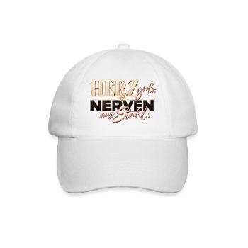 Lehrerin mit Herz & Nerven aus Stahl Geschenk - Baseballkappe - Weiß/Weiß - Vorne