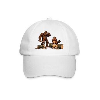 Bigfoot & Biber beim Holzfällen – Outdoor - Baseballkappe - Weiß/Weiß - Vorne