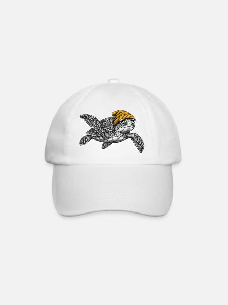 Schildkröte in Strickmütze - Baseballkappe - Weiß/Weiß
