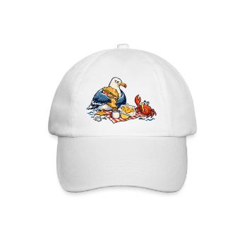 Möwe & Krabbe beim Strandpicknick – Küste - Baseballkappe - Weiß/Weiß - Vorne