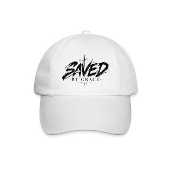 Saved by Grace Modernes Christliches Kreuz Design - Baseballkappe - Weiß/Weiß - Vorne