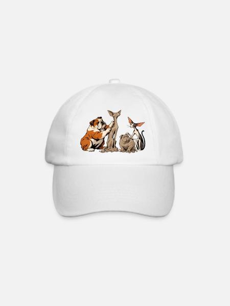 Bulldogge und Katze beim Bildhauern - Baseballkappe - Weiß/Weiß