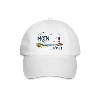 Moin Löppt! Norddeutscher Humor mit Leuchtturm pur - Baseballkappe - Weiß/Weiß - Vorne