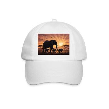 Elefanten-Morgendämmerungs-Silhouette - Baseballkappe - Weiß/Weiß - Vorne