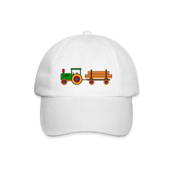 Grüner Traktor mit Holzanhänger - Baseballkappe - Weiß/Weiß - Vorne