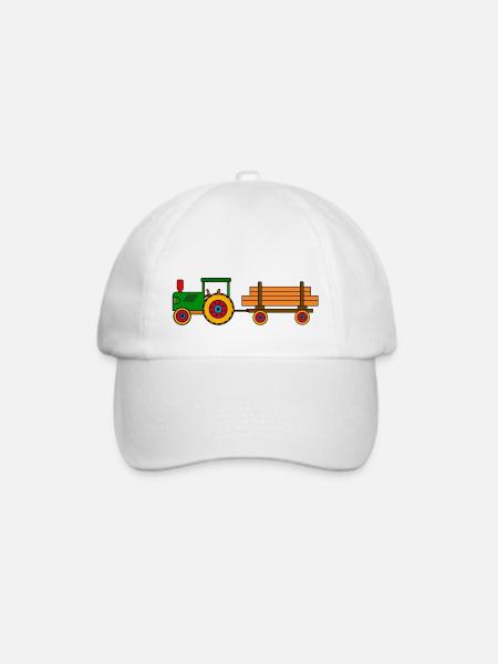 Grüner Traktor mit Holzanhänger - Baseballkappe - Weiß/Weiß