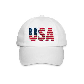 USA Amerika Stars and Stripes Used Look - Baseballkappe - Weiß/Weiß - Vorne