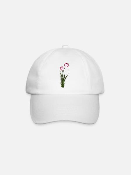 zwei Metallic schimmernde Tulpen im Frühling - Baseballkappe - Weiß/Weiß