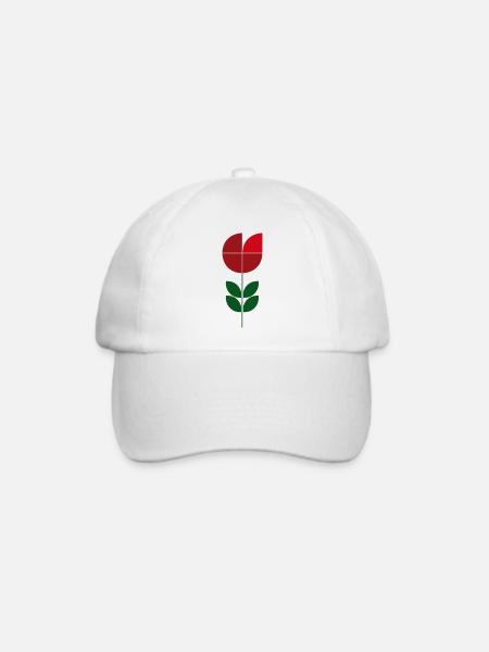 Minimalistische rot-grüne Blume - Baseballkappe - Weiß/Weiß