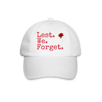 Damit nicht. Wir. Vergessen. Geschenke zum Gedenktag. Roter Mohn - Baseballkappe - Weiß/Weiß - Vorne