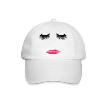 Frauengesicht Wimpern Kussmund Pinke Lippen - Baseballkappe - Weiß/Weiß - Vorne