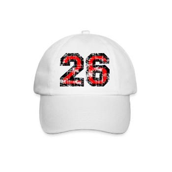 Zahl 26 (Vintage Rot) 26. Geburtstag Nr. 26 - Baseballkappe - Weiß/Weiß - Vorne