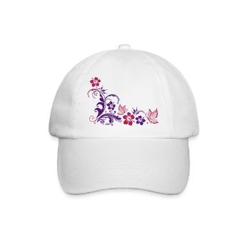 Ranke mit Hibiskus und Schmetterlingen - Baseballkappe - Weiß/Weiß - Vorne