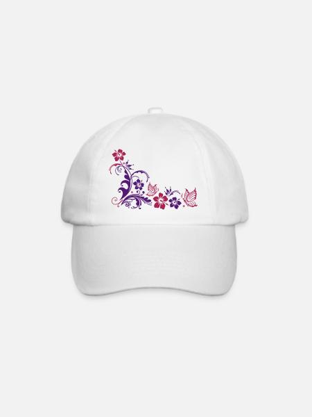 Ranke mit Hibiskus und Schmetterlingen - Baseballkappe - Weiß/Weiß