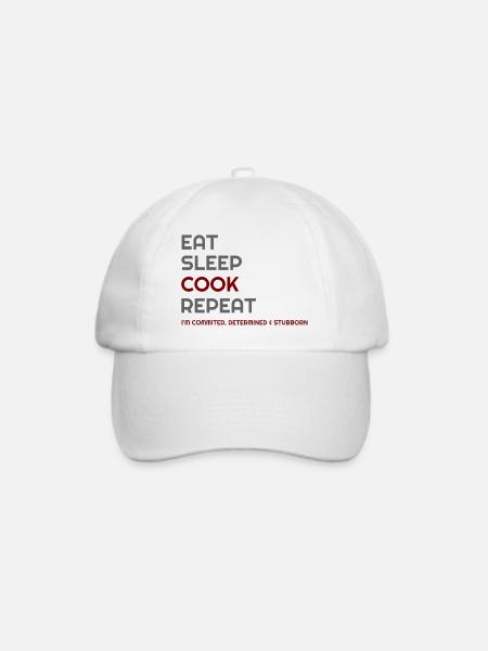 Ich liebe Kochen, Cook Eat Sleep Cook Repeat, - Baseballkappe - Weiß/Weiß