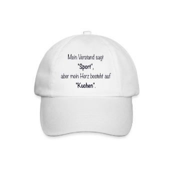 Lustiges Design / Lustiger Spruch / Sport & Kuchen - Baseballkappe - Weiß/Weiß - Vorne