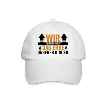 Wir verprassen das Erbe unserer Kinder - Sticker - Baseballkappe - Weiß/Weiß - Vorne