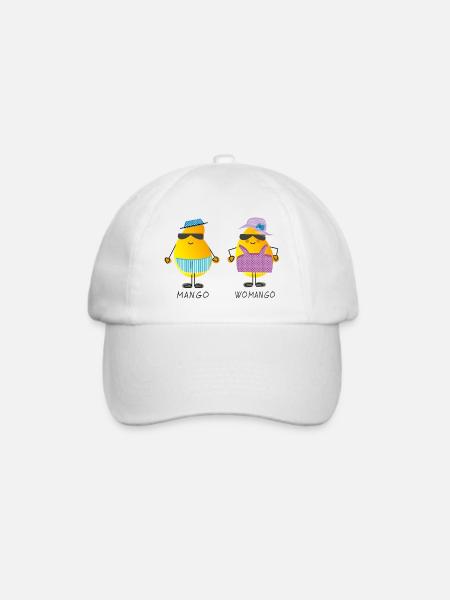 Mango - Womango - lustige Früchte, Wortspiel - Baseballkappe - Weiß/Weiß