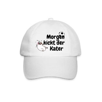 Morgen kickt der Kater - Baseballkappe - Weiß/Weiß - Vorne