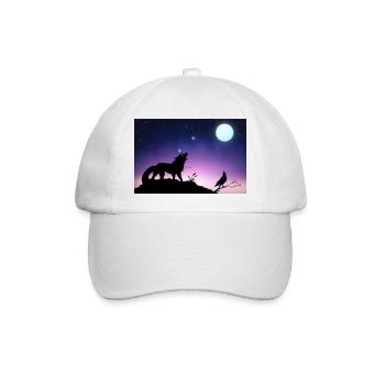 Sternwolf und Rabe unter dem Mond - Poster - Baseballkappe - Weiß/Weiß - Vorne
