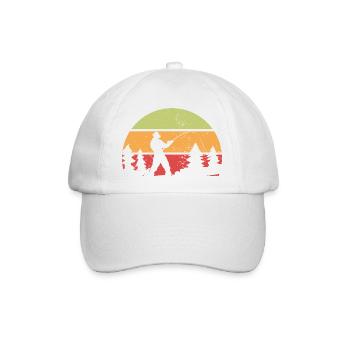 Fischer Retro Motiv mit Sonnenuntergang - Baseballkappe - Weiß/Weiß - Vorne