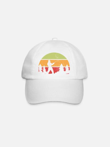 Fischer Retro Motiv mit Sonnenuntergang - Baseballkappe - Weiß/Weiß