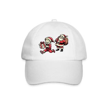 Freches Kind mit Weihnachtsmann - Retro Stil - Baseballkappe - Weiß/Weiß - Vorne