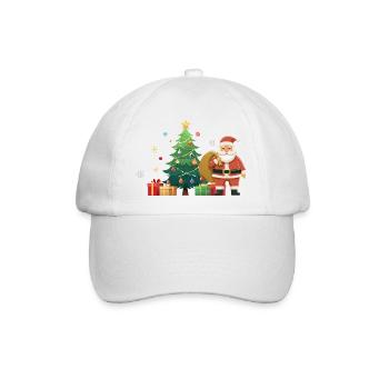 Weihnachten - Weihnachtsmann und Weihnachtsbaum - Baseballkappe - Weiß/Weiß - Vorne